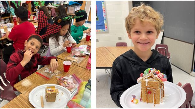 students making gingerbread houses