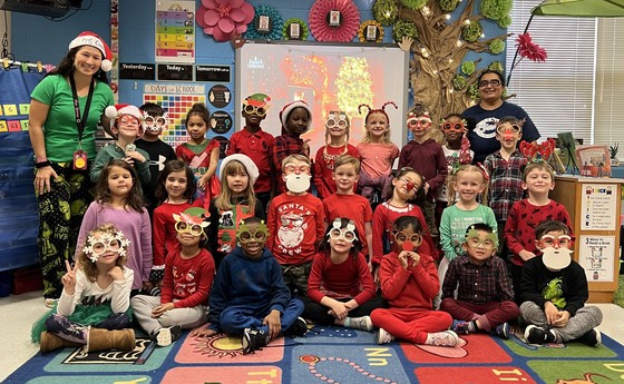 Kindergarten class in holiday spirit gear
