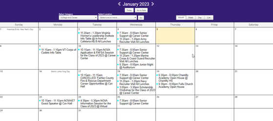 January College Visit Calendar