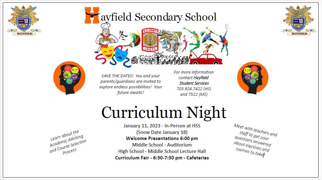 Hayfield  Curriculum Night flyer