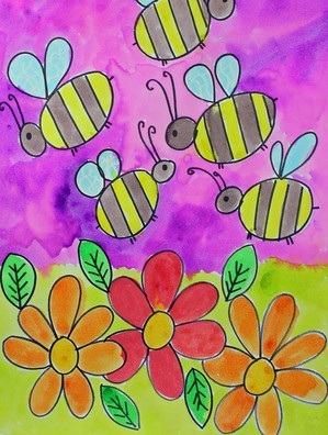 painting with flowers and bees