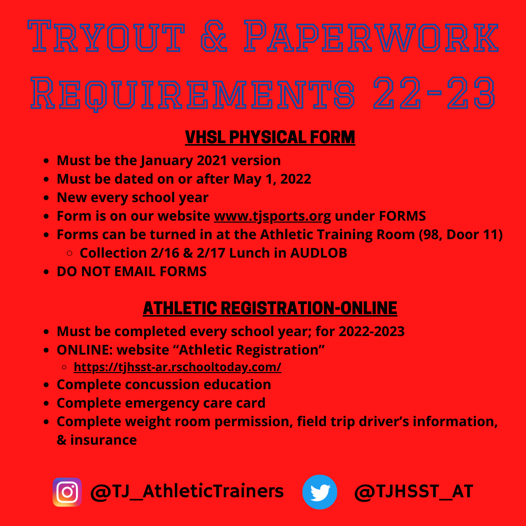 Tryout Information for Spring Sports