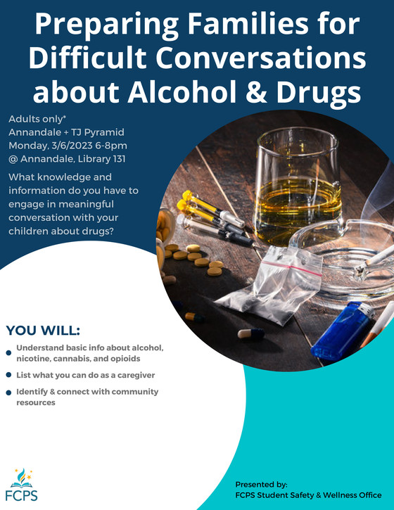Flyer for Preparing Families for Difficult Conversations about Alcohol & Drugs event