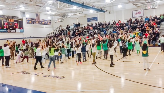 Forestdale Students Dance at Lewis Basketball Game