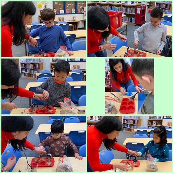 Mrs. Dunbar helped students make bird feeders.