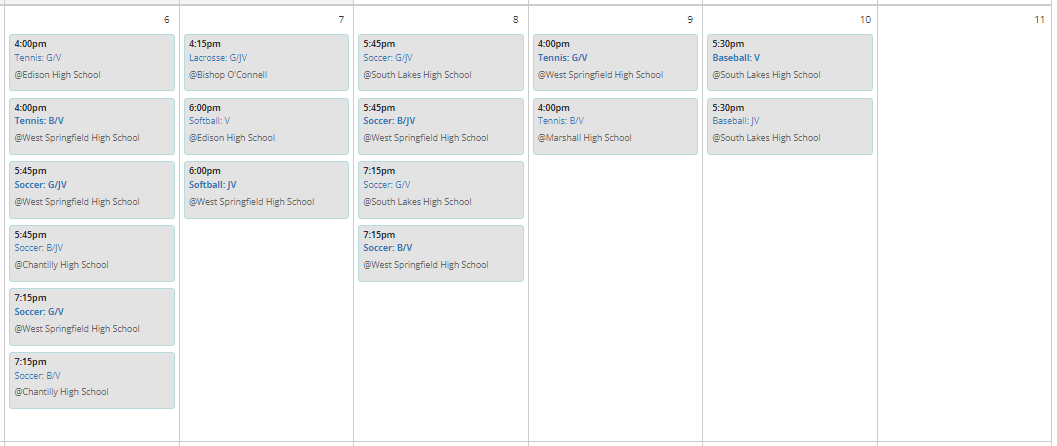 Spartan Sports Calendar, Week of March 6 - 11