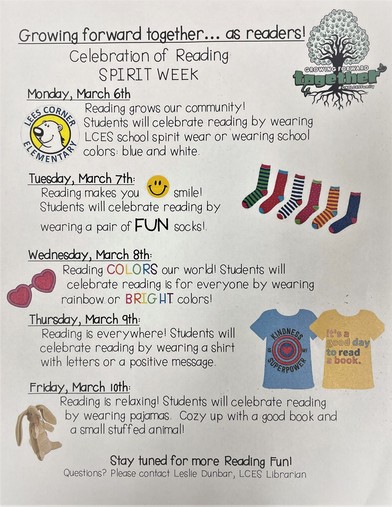 Our March Spirit Week is next week and we will celebrate reading.