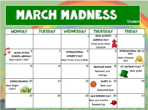 student march madness calendar English