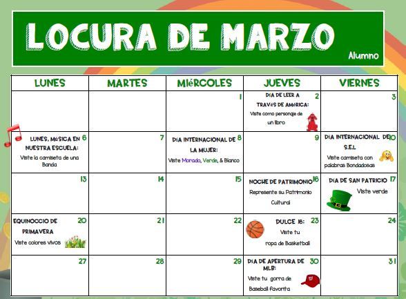 Student March Madness calendar Spanish