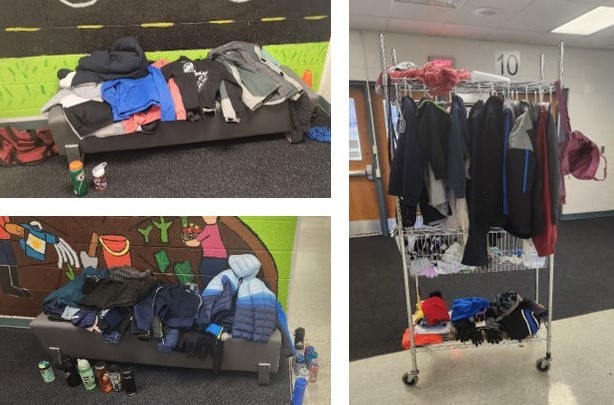 Lost and found items on display