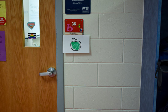 Green Apple next to classroom door.