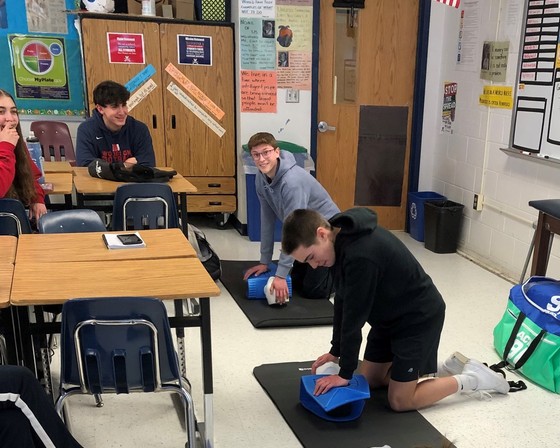 Students practicing CPR compressions in Sports Medicine