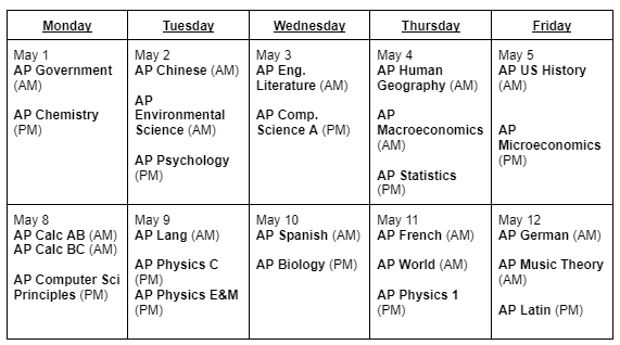 AP Exam Schedule