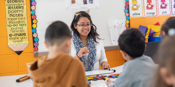 Teacher with students