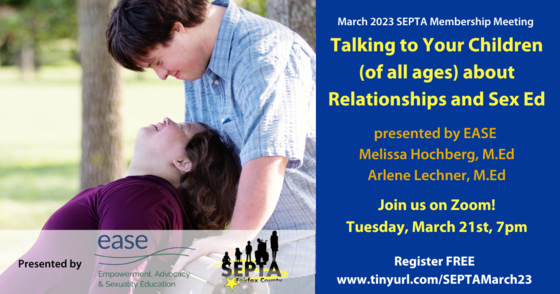 March 2023 SEPTA Membership Meeting, Talking to Your Children (of all ages) About Relationships and Sex Ed