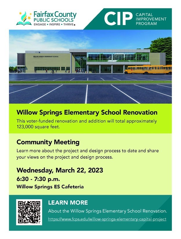 Fairfax County Public Schools, Engage, Inspire, Thrive, CIP Capital Improvement Program Willow Springs Elementary School Renovation