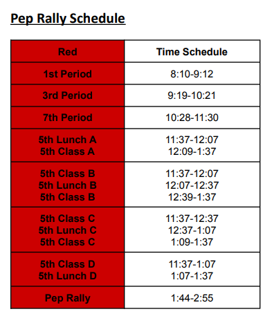 Pep Rally Bell Schedule