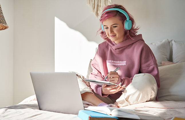 student working on laptop