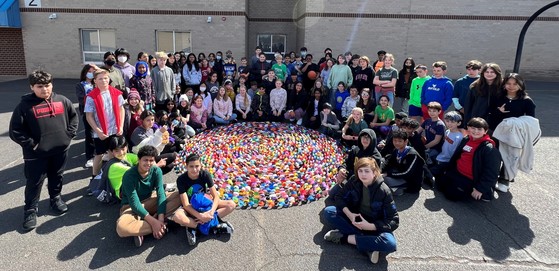 Students created a paper chain to represent the number Pi