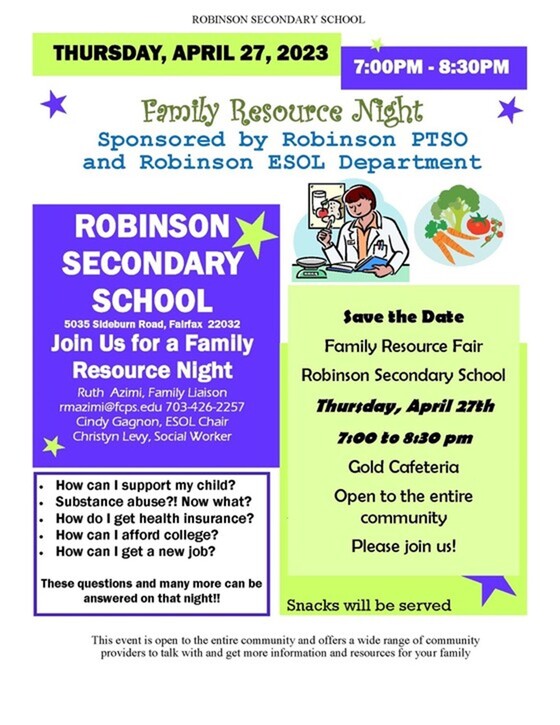 Robinson Secondary School Family Resource Night