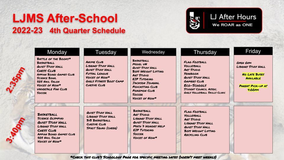 4th quarter schedule