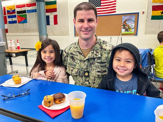 Military dad with two kids