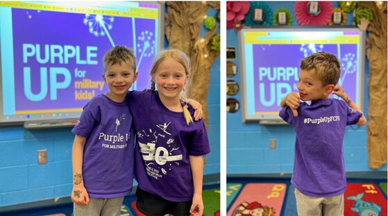 Students dressed in purple for Purple Up Day
