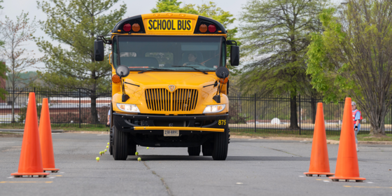 Bus manuvering through course