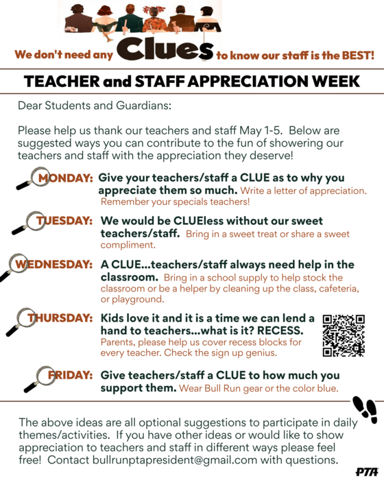 teacher appreciation week family schedule