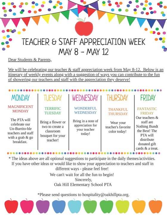 Staff Appreciation week calendar
