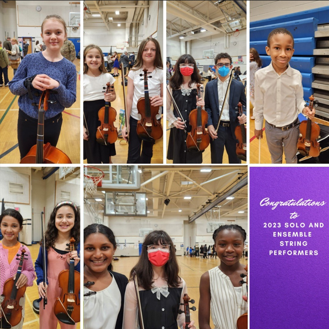 Collage picture of Strings students who performed at the 2023 Solo and Ensemble.