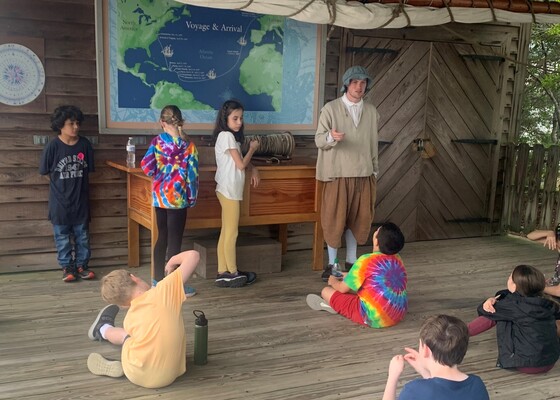 students visiting Jamestown learn about life aboard ship