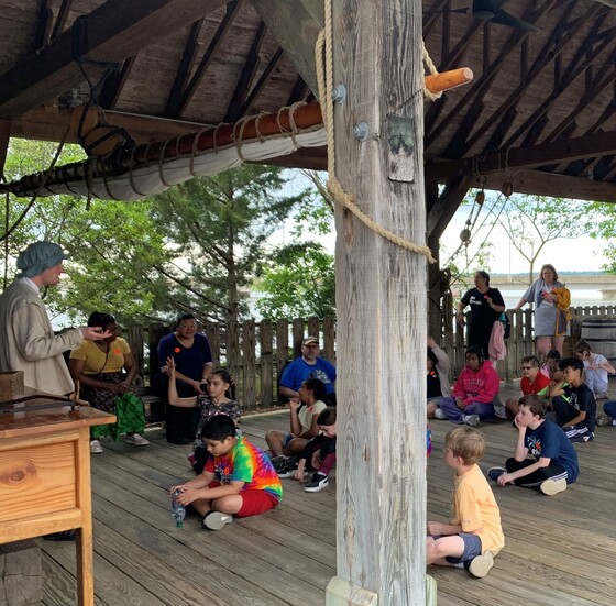 Students visiting Jamestown learn about life aboard ship