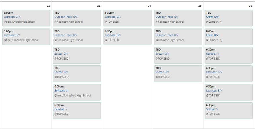 Spartan Sports Calendar