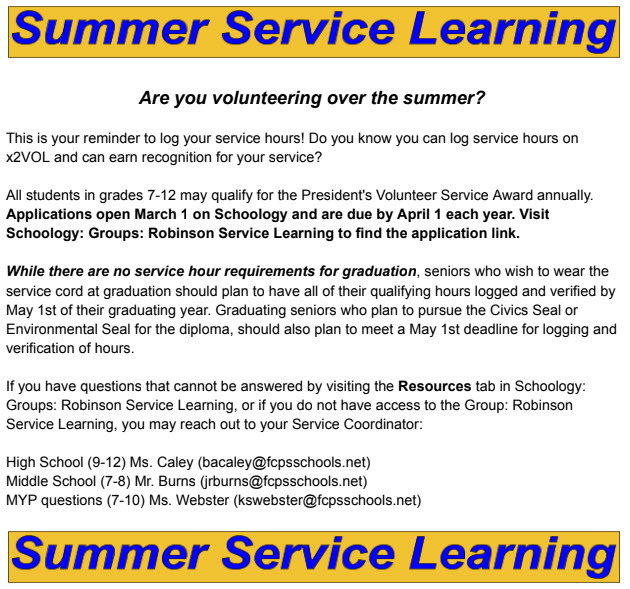 Summer Service Hours