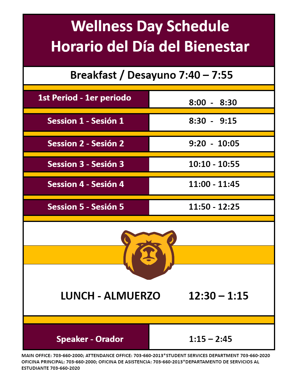Wellness Day Schedule English & Spanish