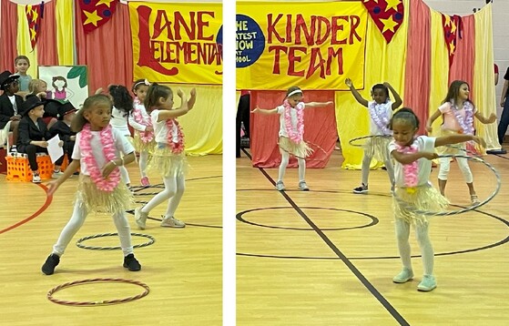 Student hula dancers with hula hoops
