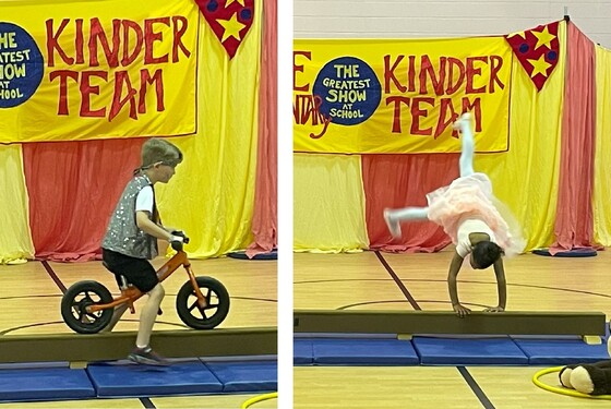Students performing on a balance beam