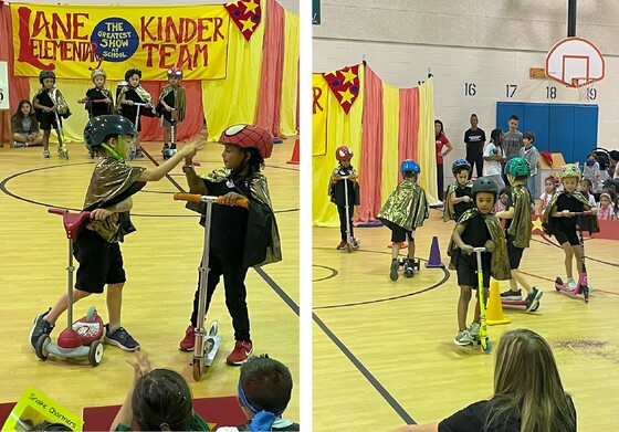 Students riding scooters