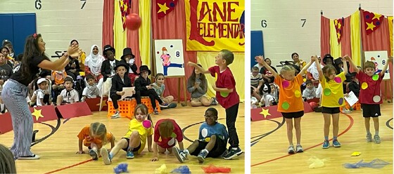 Students tossing balls