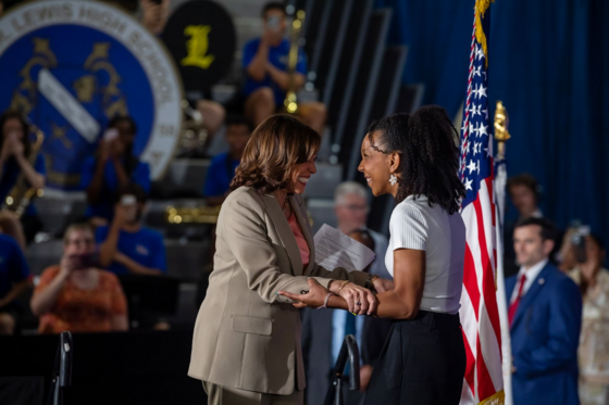 Vice President Kamala Harris with Lewis High School student