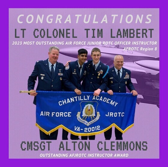 Lt. Colonel Tim Lambert and CMSgt. Al Clemmons with JROTC students