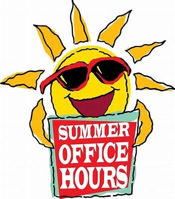 The office will be open from 9:30 to 1:30 PM in July.