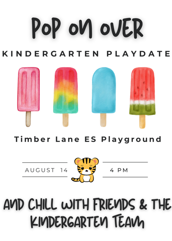 Kindergarten Playdate on the TLES Playground with friends &  the Kindergarten Team. August 14 at 4:00PM