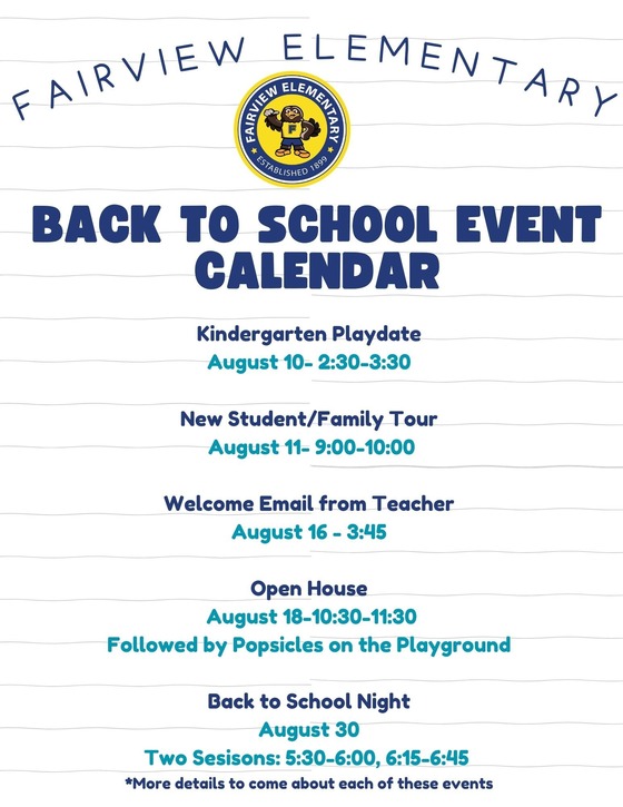 Save the Date Fairview Back to School Event Calendar