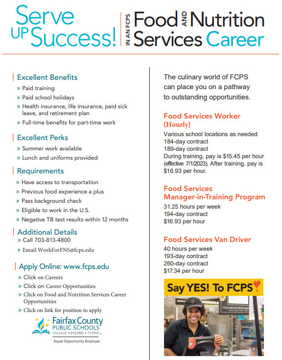 FCPS Food and Nutrition Job Opportunities