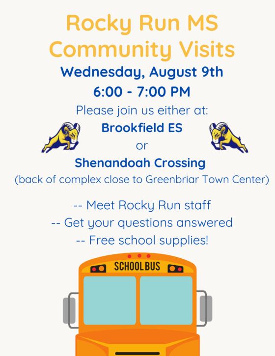 Rocky Run Middle School Community Visits Tomorrow