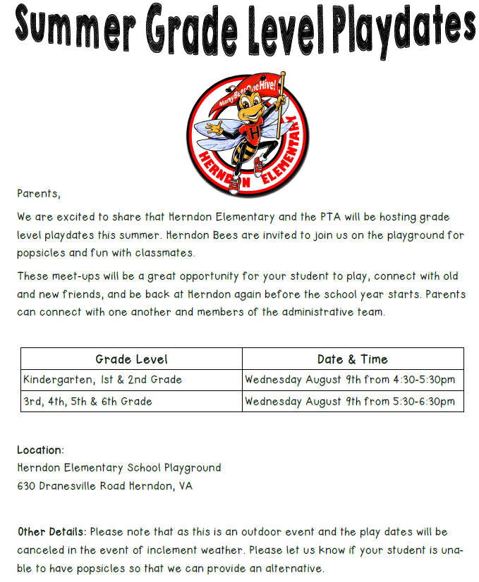 Summer Grade Level playdates english