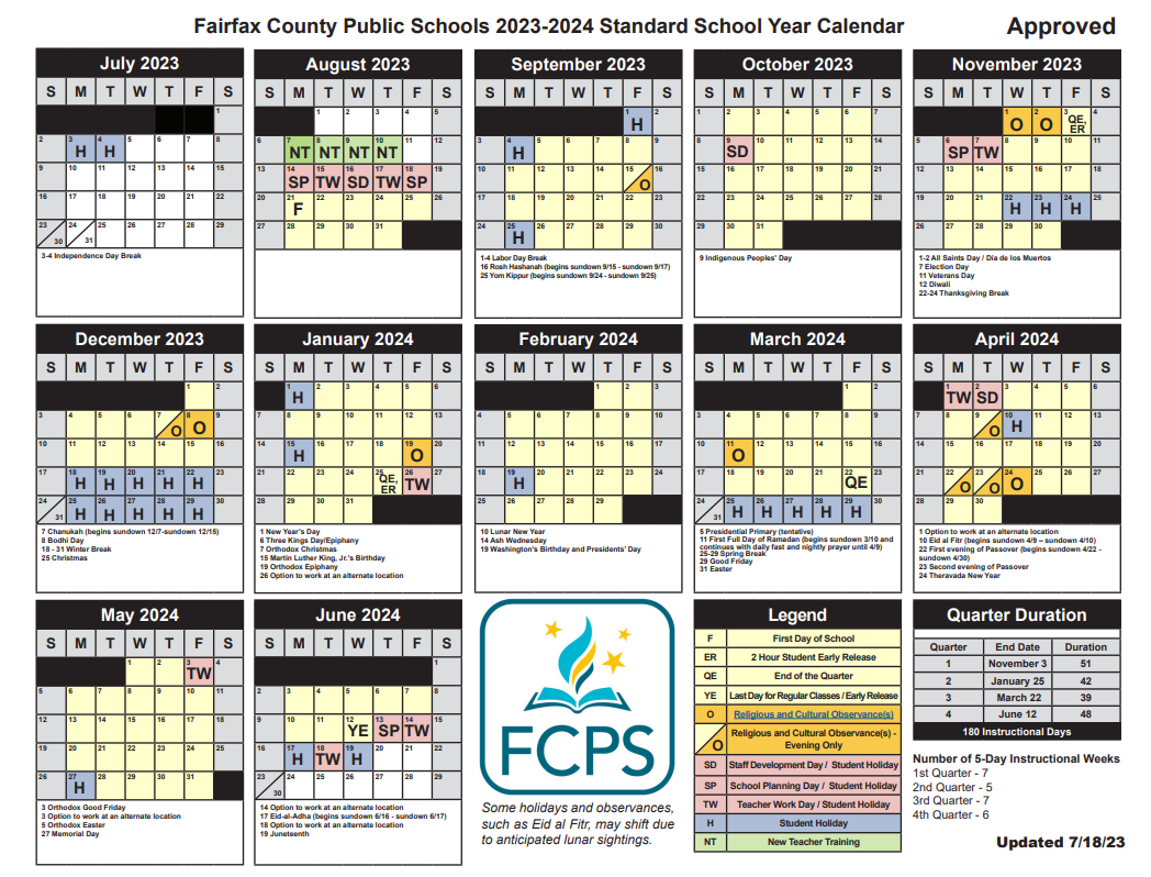 FCPS SCHOOL CALENDAR