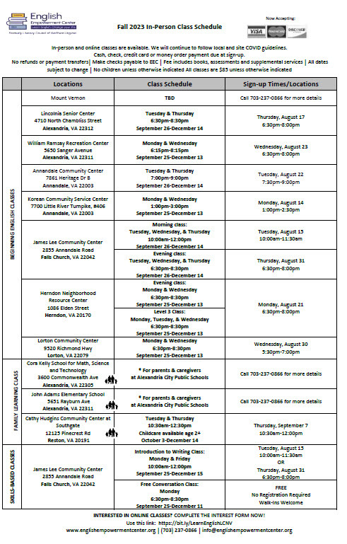 English Classes for Adult Learners